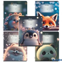 Тетрадь 12 л. косая линия обложка картон Зверушки Brauberg  107289 РА-00021308