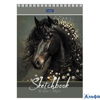 Скетчбук А5 80л гребень мягк.обл. Вороная грация жест.подложка 100г/м2 HATBER 80Б5Aгр_34436 РА-00022293