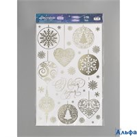 Наклейки интерьерные с фольгированием Новый год: Ёлочные шары 30×50 см 10864219 РА-00022556