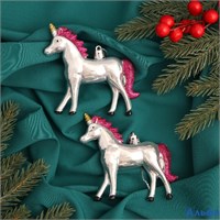 Ёлочные игрушки 2 шт. Зимнее волшебство. Сказочные единороги пластик 9×9 см серебро 6536956 РА-00022575