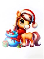 Плакат новогодний С новым годом лошадка у подарка 48.2×27.9 см  10882908 РА-00022568