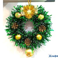 Венок новогодний средний объемный 27 см РА-00022862