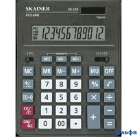 Калькулятор 12-разрядный 155х205х35мм черный, большой настольный, 2 питания, 2 памяти SK-333 Skainer РА-00022905