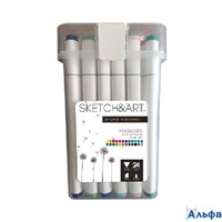 Маркеры скетч в наборе 24 цвета двусторон. Sketch&Art пластиковый пенал 22-0077 Bruno Visconti РА-00022912