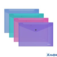 Папка конверт на кнопке А4 Glossy Vivid полупрозр.асс. 50314 Erich Krause РА000047063