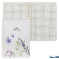 Книжка записная В6 80л клетка спираль пласт.обл. Natural blue flower Хатбер 80Б6B1мс_33478 РА-00023038